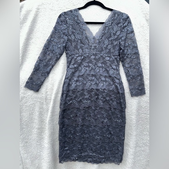 New with tags. Formal dress. Gray/Silver with petit beading, sequins, and lace. - Picture 2 of 6